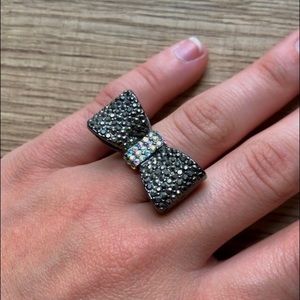 Black Rhinestone Bow Ring